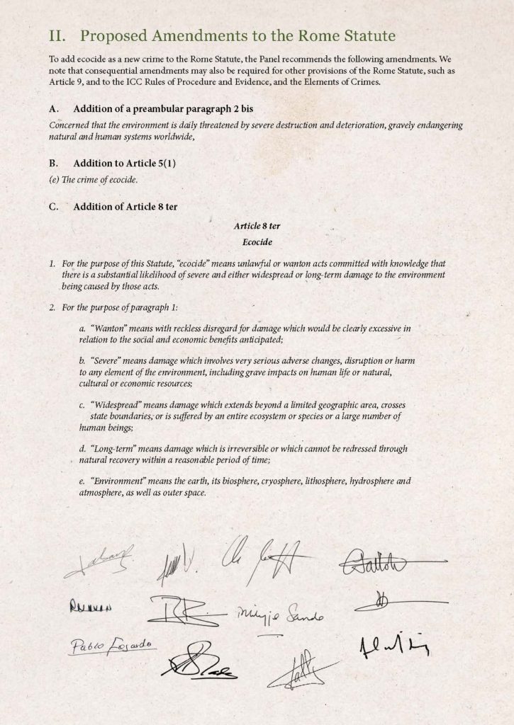 Ecocide: Proposed Amendments to the Rome Statute